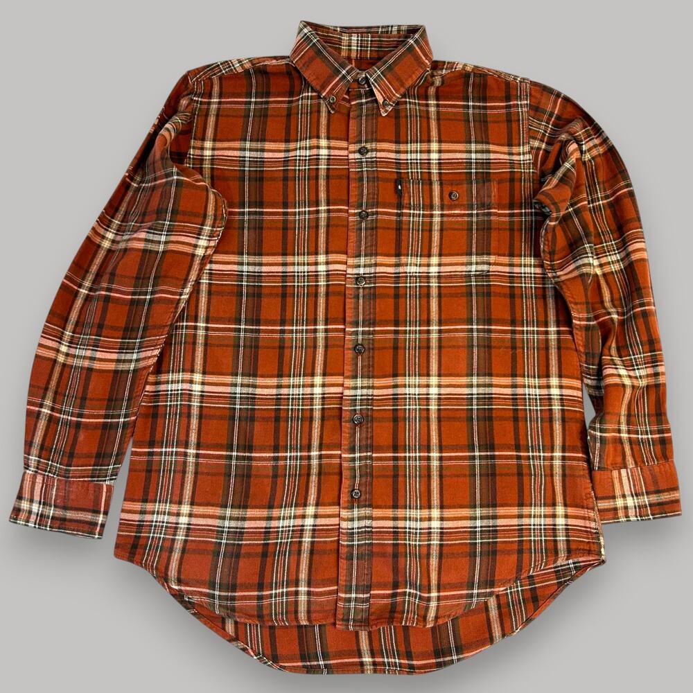 Bass Mens Medium Flannel Shirt Burnt Orange G.H. Bass & Co. 100% Cotton